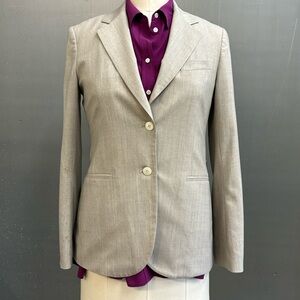 Theory 2 button suit jacket, size 10, beige/grey. Very gently used
